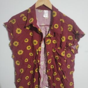 No Boundaries Burgundy Sunflower Button Down Shirt